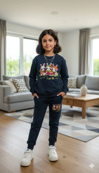 Rabbit Print navy Track suit- Girls