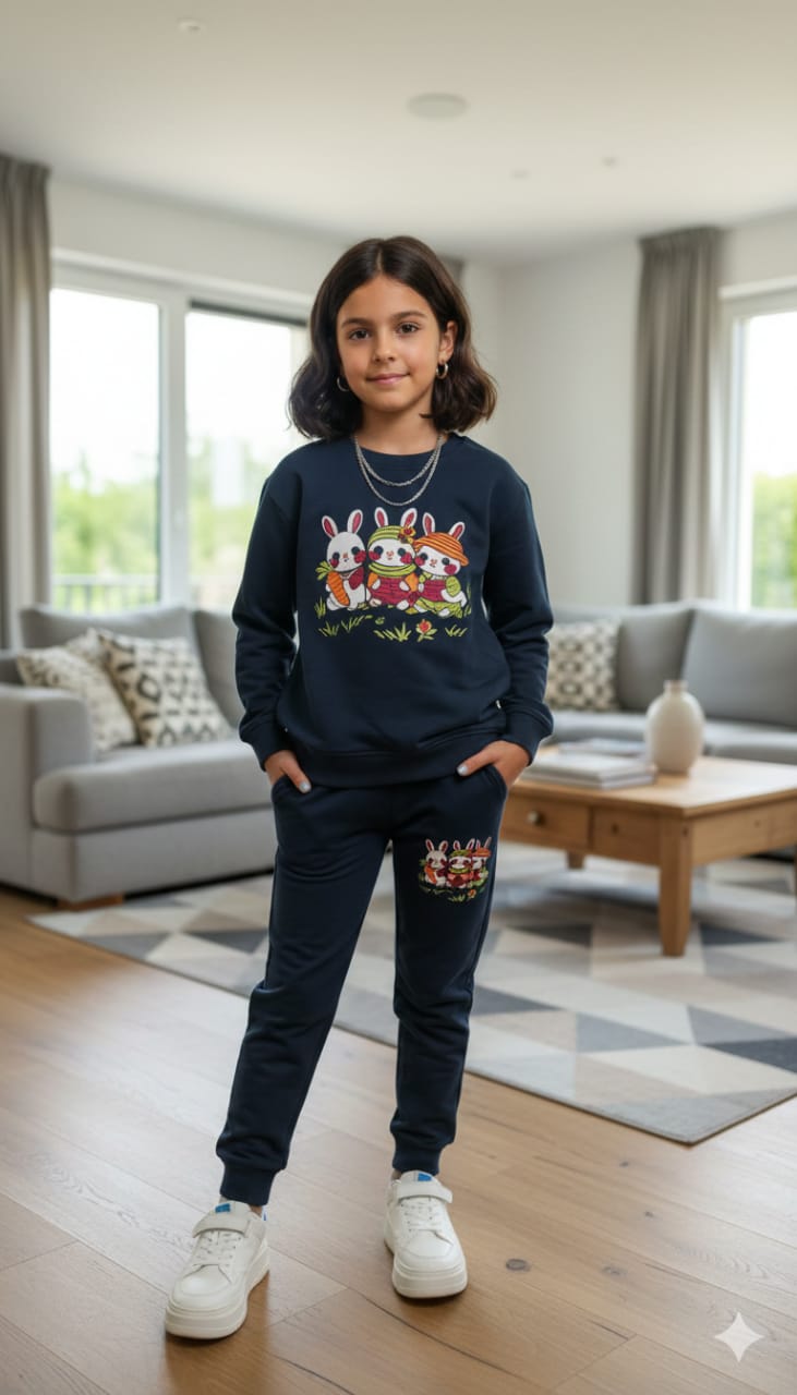 Rabbit Print navy Track suit- Girls