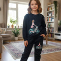 Doll with bicycle Navy Embroidery Track suit- Girls