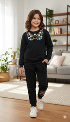 Multi Color Gala Embroidery Black Track Suit- Girls ( R-101 )