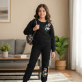 Rose Embroidery left side Black Track suit- Girls