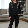 Two Side Embroidery Black Track suit- Girls