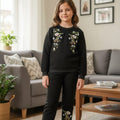 Two Side Embroidery Black Track suit- Girls
