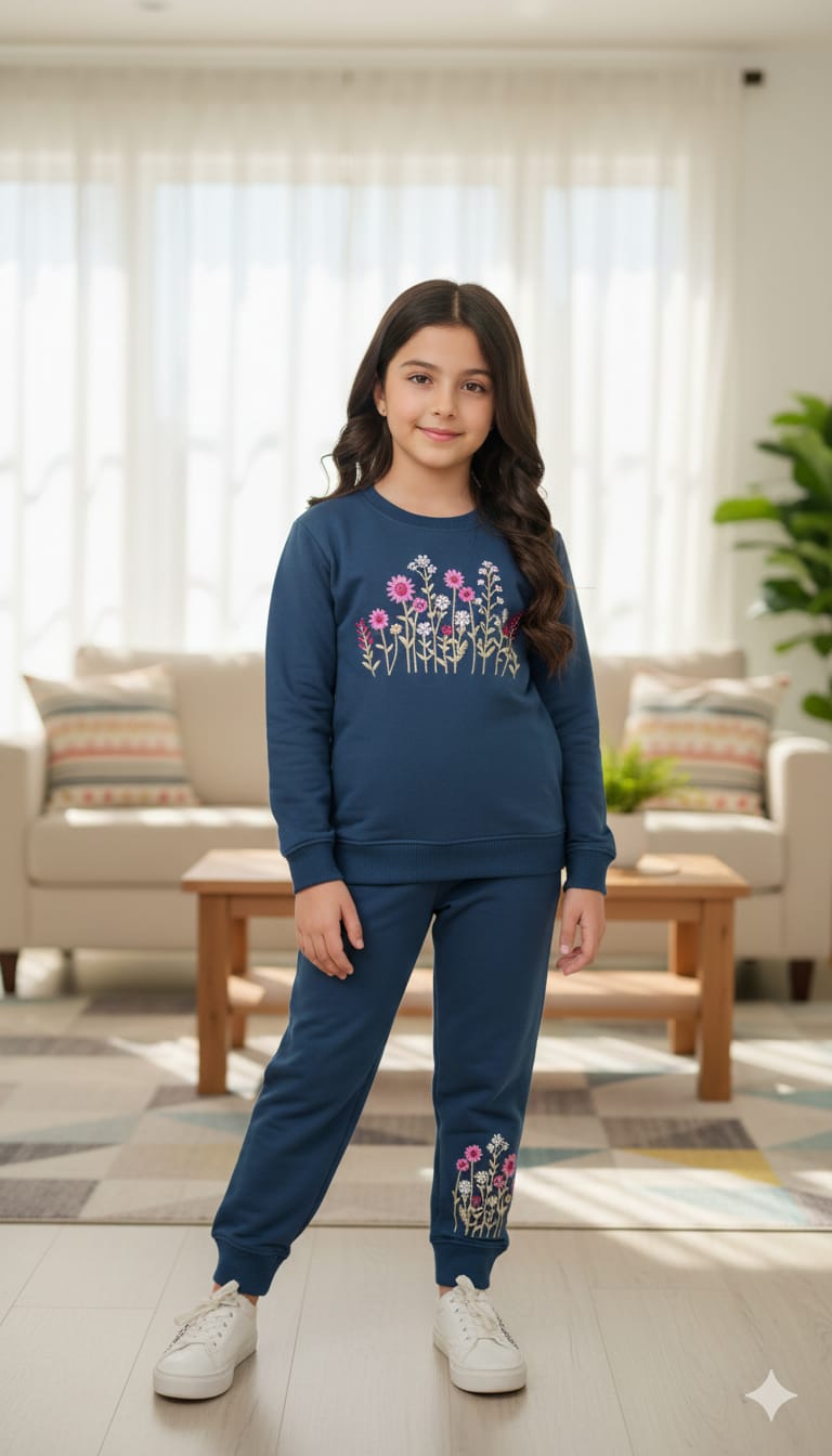 Multiple Flowers Navy Track suit-Girls ( R-25 )