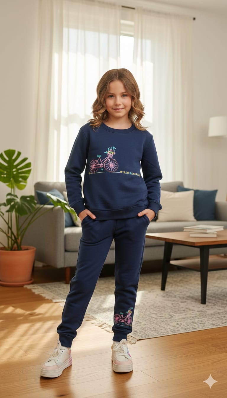 Bicycle Embroidery Navy Track-suit- Girls ( R-6 )