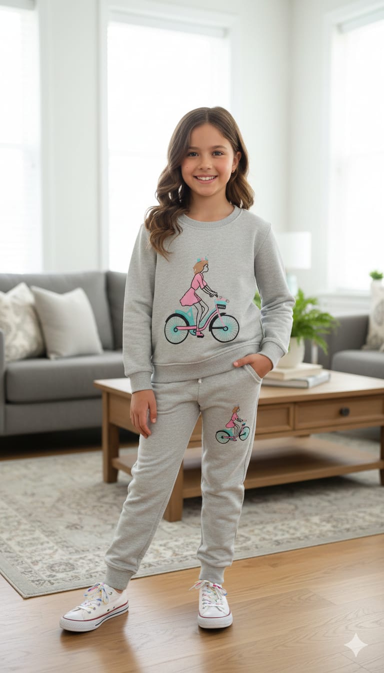 Doll with bicycle gray track suit- Girls