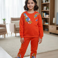 Floral Embroidery orange track suit Girls (R -116)