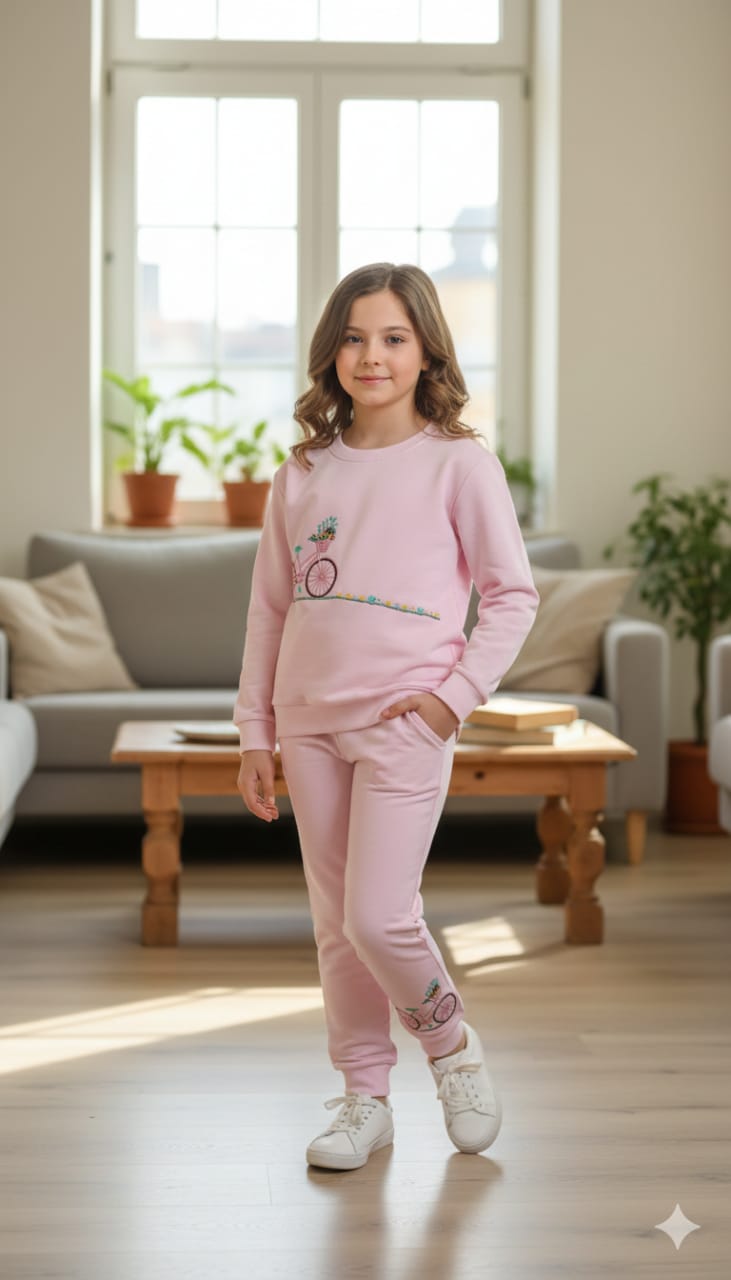 Basket with bicycle baby pink Track suit- Girls