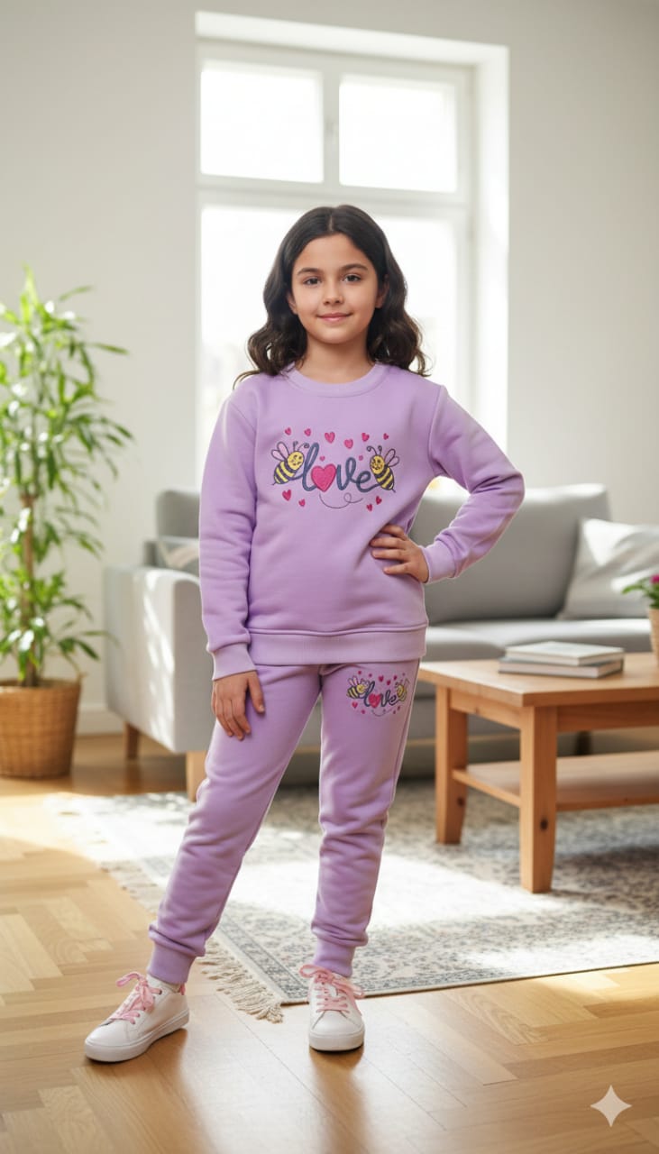 Love embroidery light purple track suit-Girls