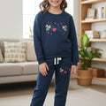 Love embroidery navy track suit- Girls