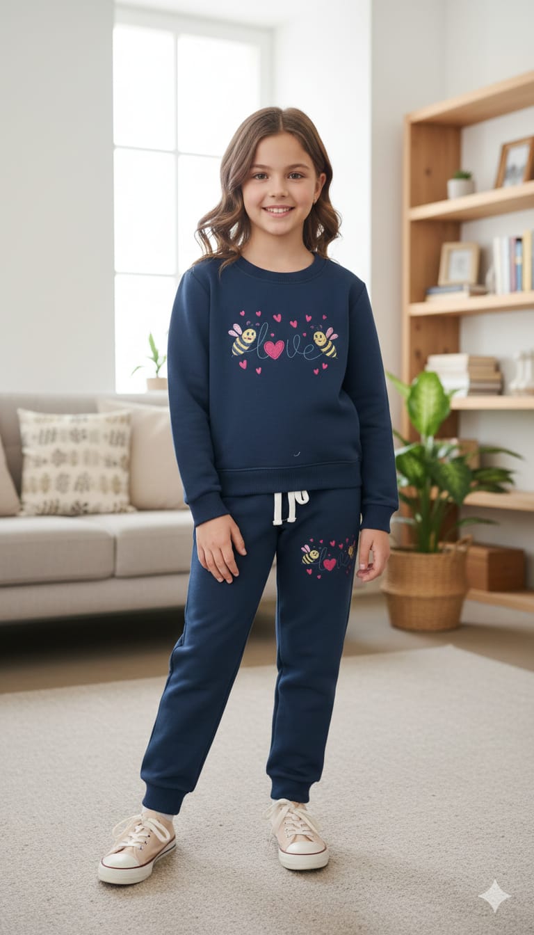 Love embroidery navy track suit- Girls