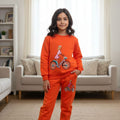 Doll with Bicycle Embroidery Orange Track Suit- Girls (R-160)