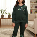Left Side Embroidery Black Track suit- Girls