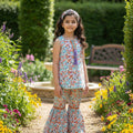 Orange & Sky Flower All Over Print White Gharara Suit Girls ( R-120 )