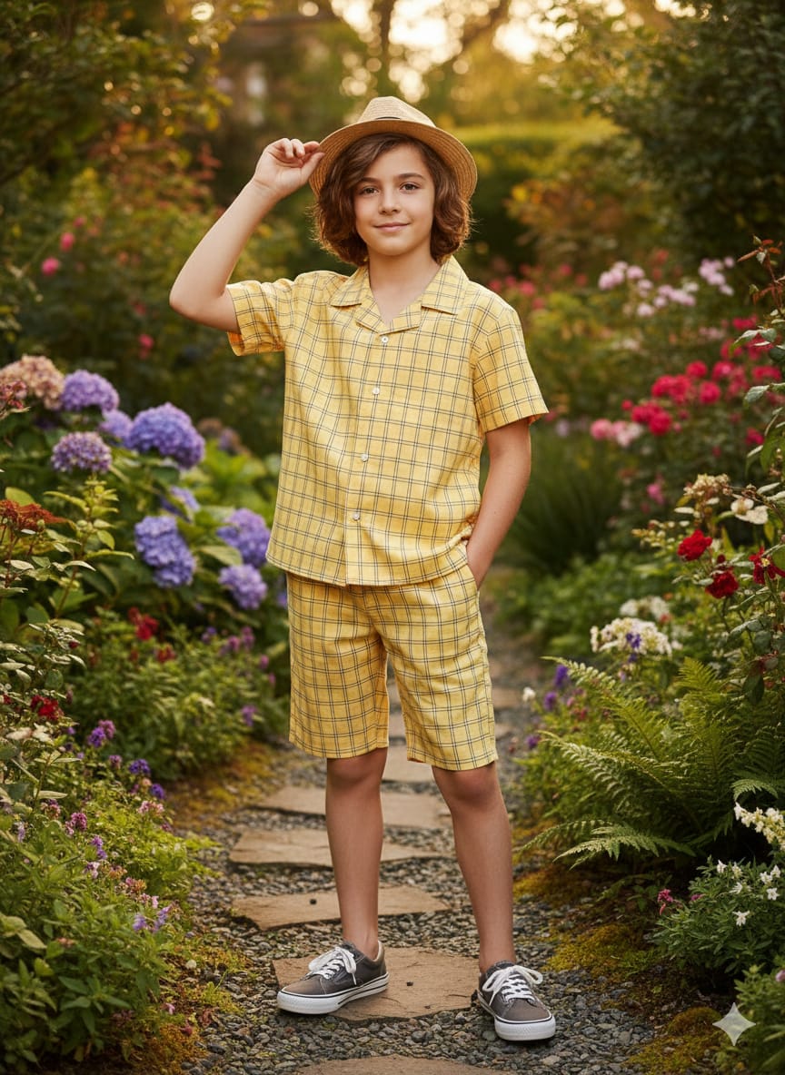 Yellow Check Collar Nicker Suit Boys