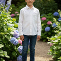 Simple Full Sleeve White Casual Shirt- Boys(R 502)
