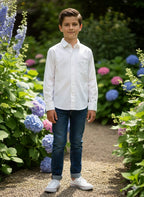 Simple Full Sleeve White Casual Shirt- Boys(R 502)