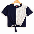 Plain & Side Cherry Print Navy T-shirt- Girls ( R-111,331 )