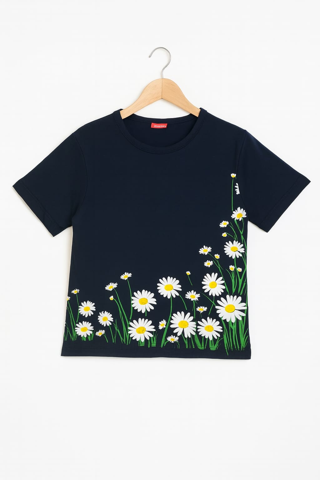 Daisy Flower From Side Black T-Shirt Girls ( R-390 )