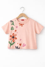 (Short Length)Flowers Petal Baby Pink  T-Shirt Girls ( R-406 )