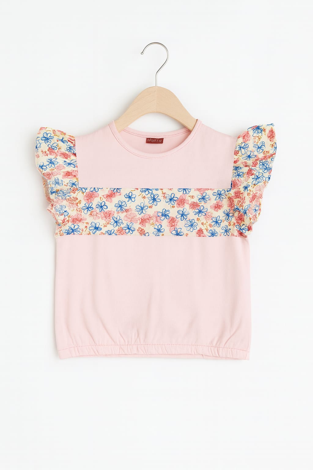 (Short Length)Blue Peach flower Baby Pink  T-Shirt Girls ( R-128 )