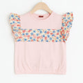 (Short Length)Blue Peach flower Baby Pink  T-Shirt Girls ( R-128 )