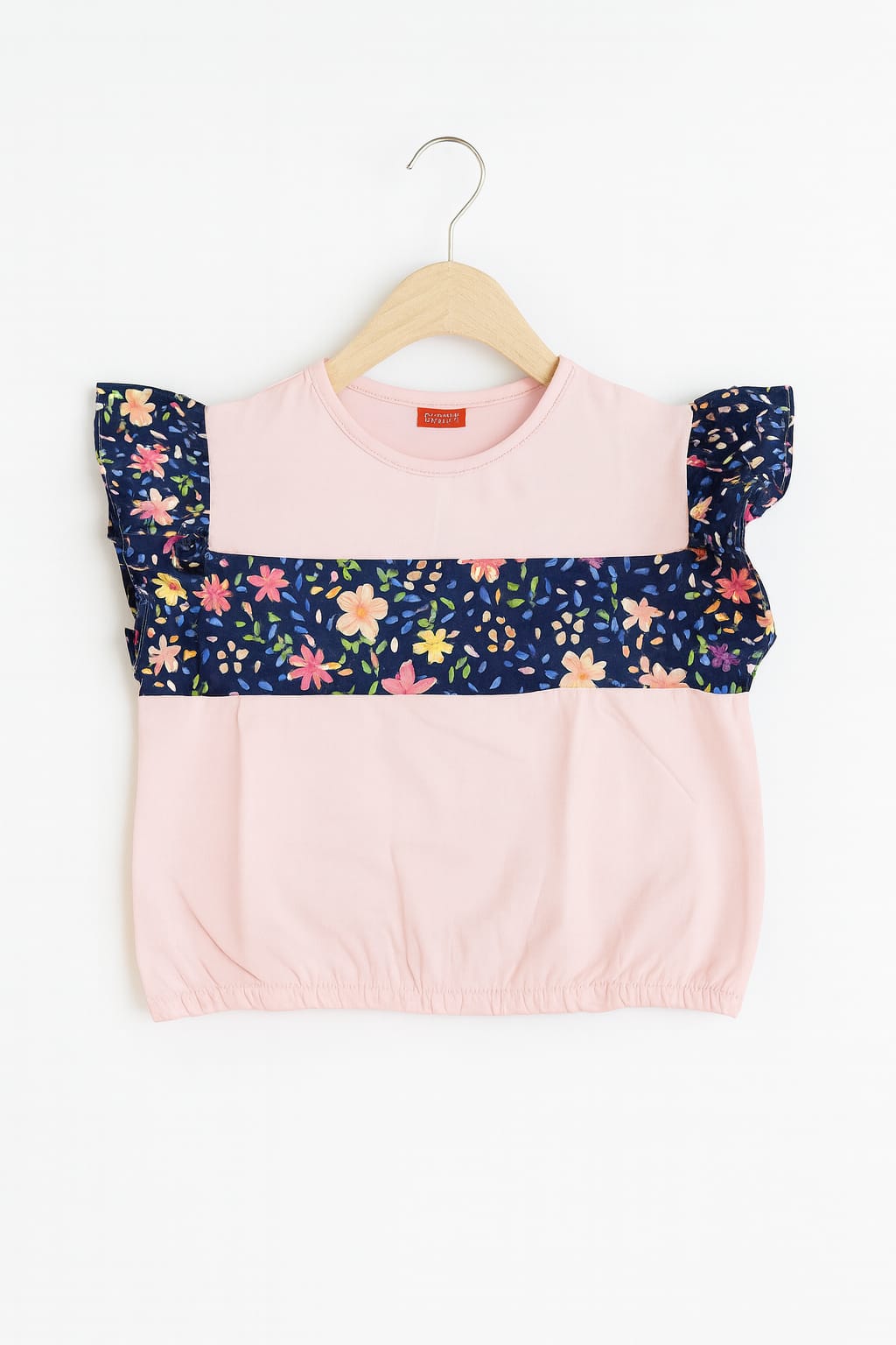 (Short Length)Multi Flower Print Baby Pink  T-Shirt Girls ( R-129 ) Factory