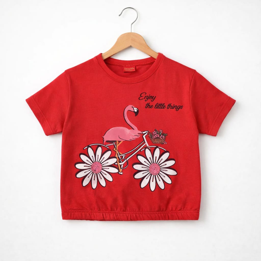 (Short Length)Flamingo Red  T-Shirt Girls ( R-421 )