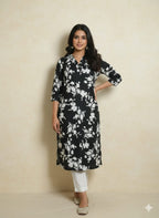 White Flower All Over Print Black Suit Women ( R-459 )