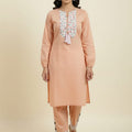 Shoulder & Neck Print Baby Pink Suit Women ( R-347 )