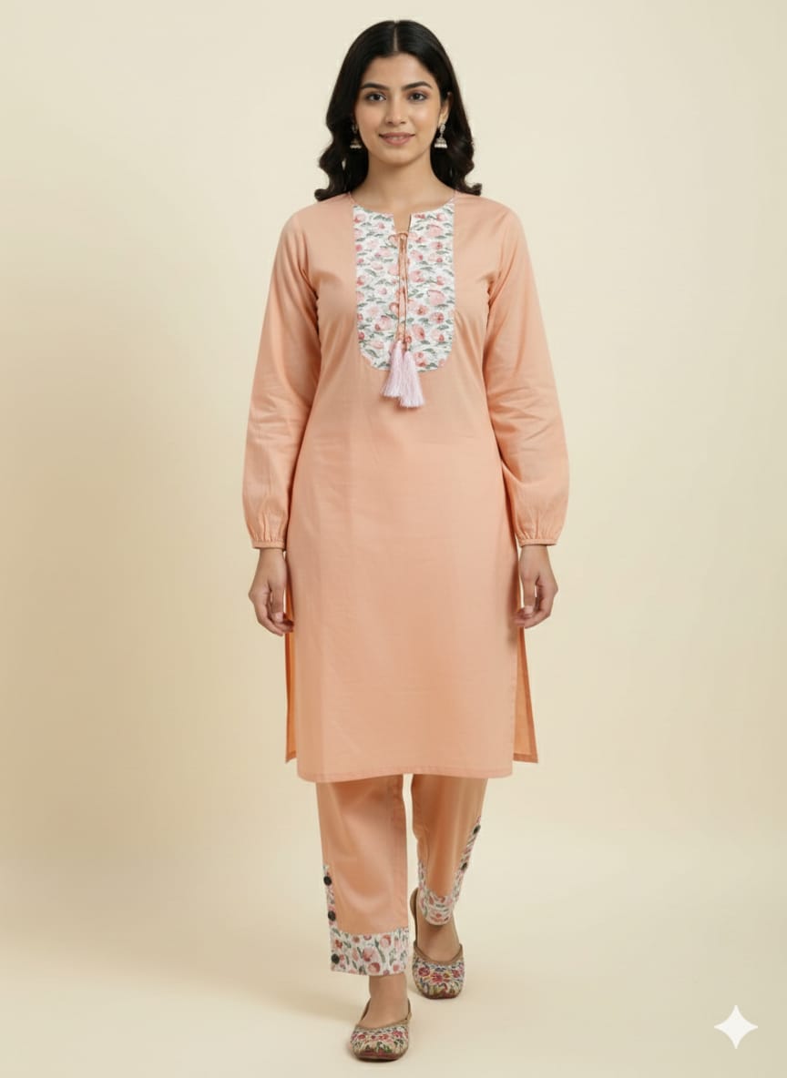 Shoulder & Neck Print Baby Pink Suit Women ( R-347 )