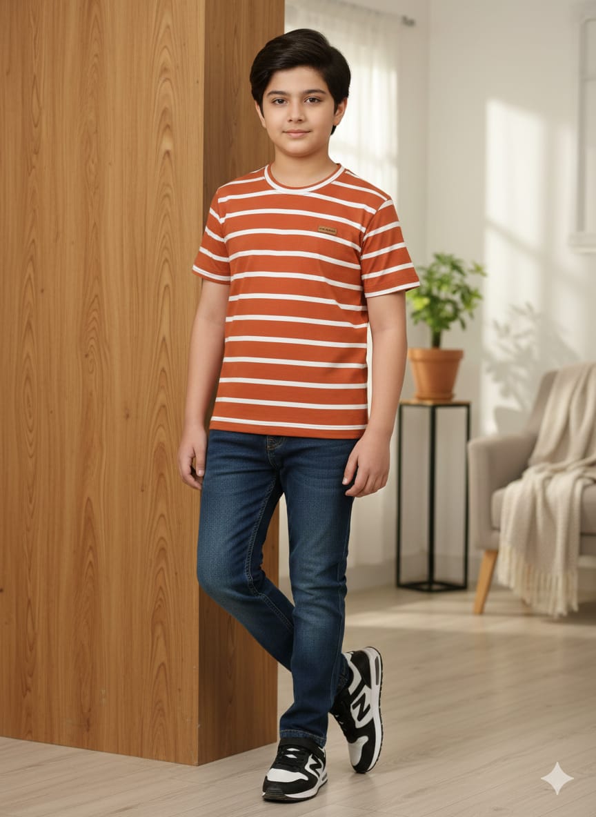 White & Mahroon Line T-Shirt Boys ( R-31 )
