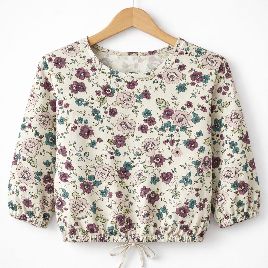 Green Mahroon Flower Full Sleeve Cream Skate Fish Girls ( R-362 )