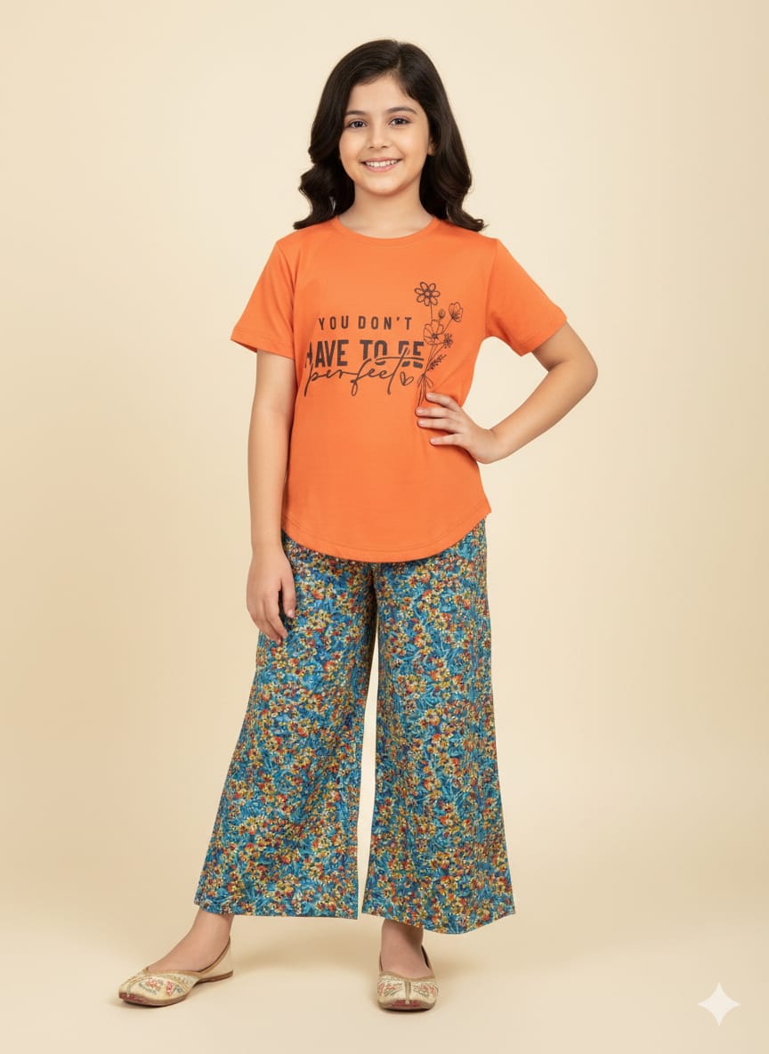 Have To Be Perfect Orange T-Shirt & Flapper Girls ( R-452 N )