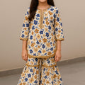 Blue & Brown Flower White Gharara Suit Girls ( R-330 )