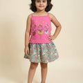 Three Doll Print Pink Skirt Suit Girls ( R-392 )