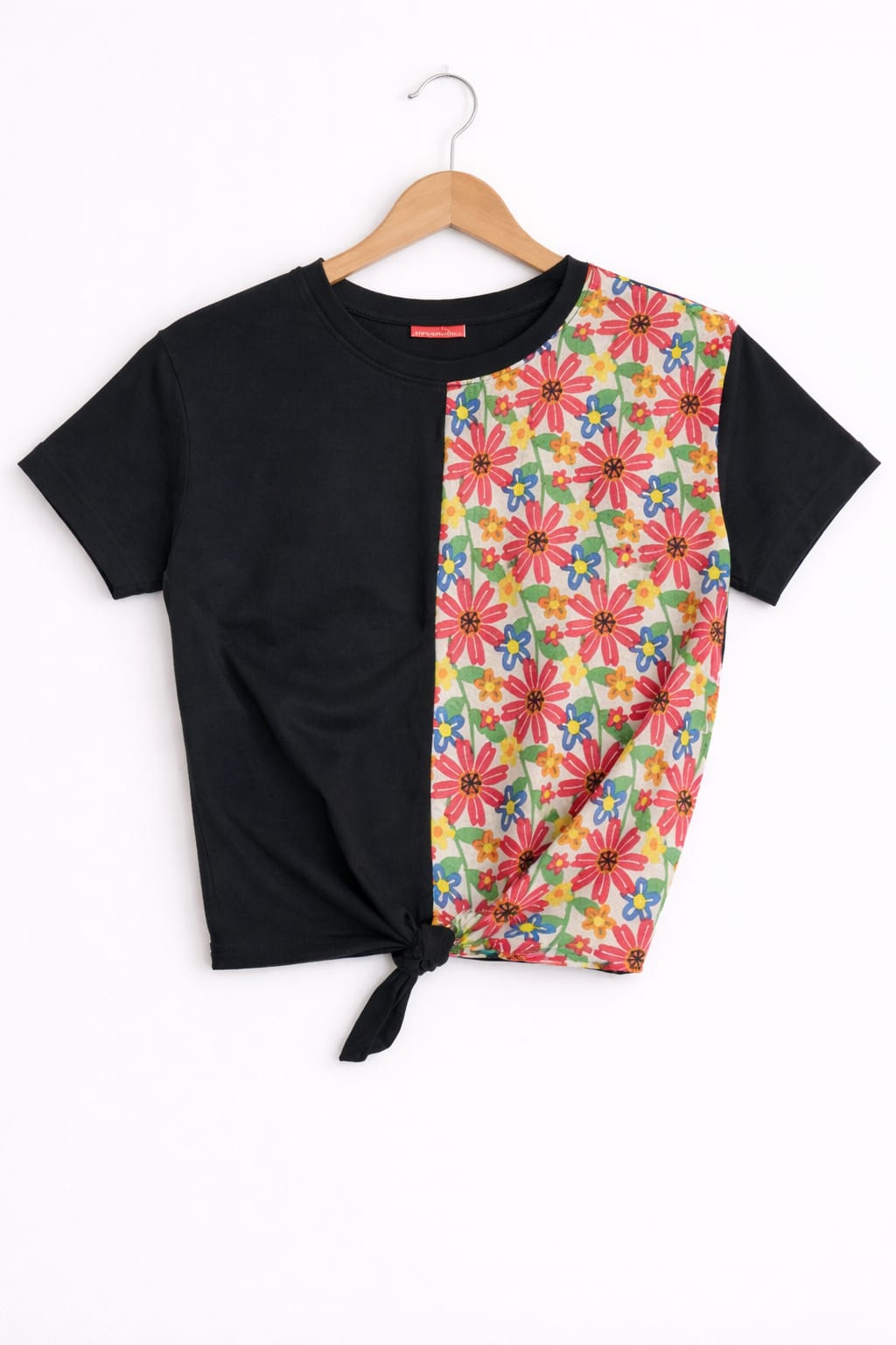 Plain & Side Print Black T-shirt- Girls ( R-323 )