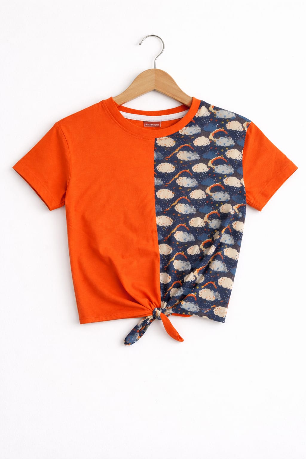 Plain & Side Print Orange T-shirt- Girls ( R-322 )