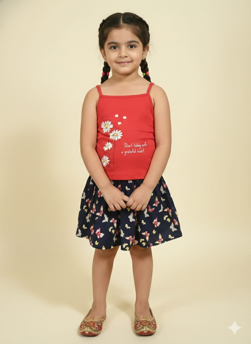 Five Flower Red Skirt Suit Girls ( R-392 )