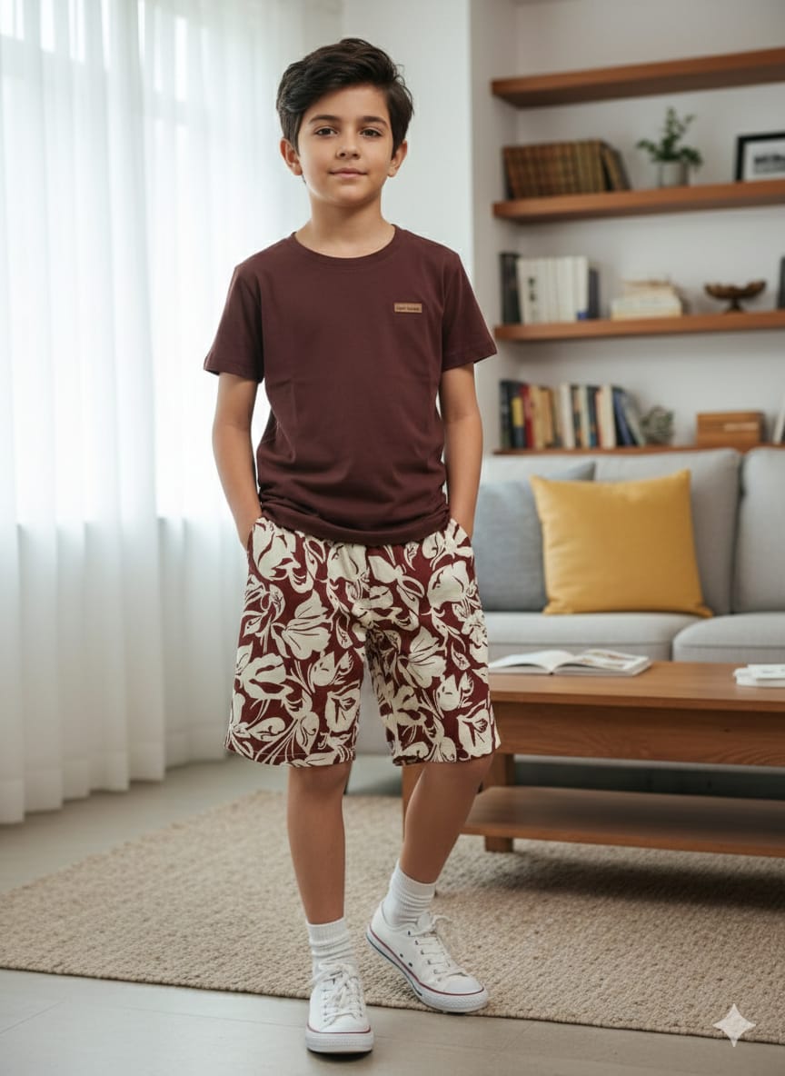 Simple Mahroon Cotton Nicker Suit Boys