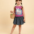 Rabbit Print Dark Pink Skirt Suit Girls ( R-533 )