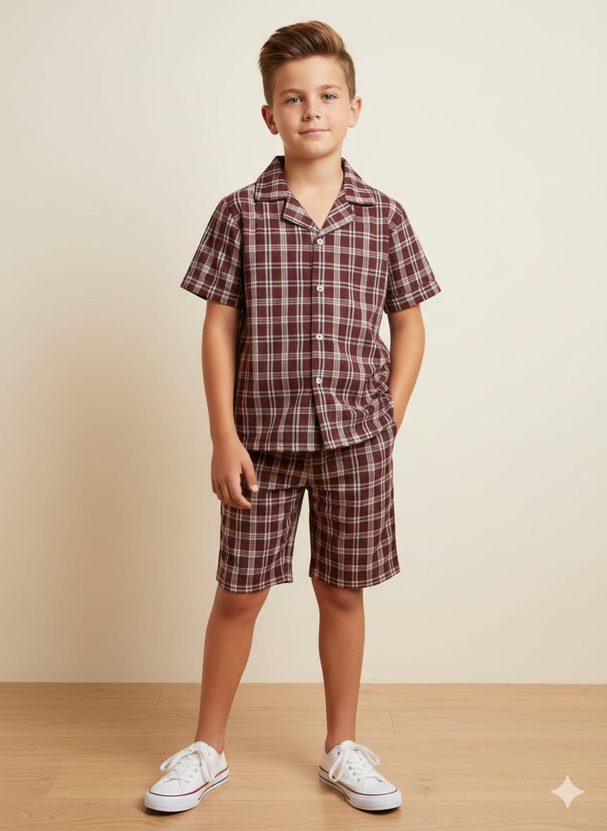 Mahroon Check Collar Nicker Suit Boys( R-454 )