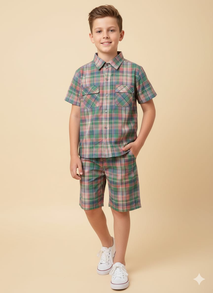 Multi Parrot Check Casual Nicker Suit Boys ( R-454 )