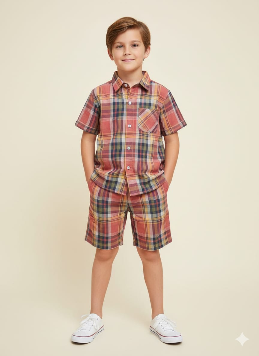 Multi Check Carrot Casual Nicker Suit Boys ( R-554 )
