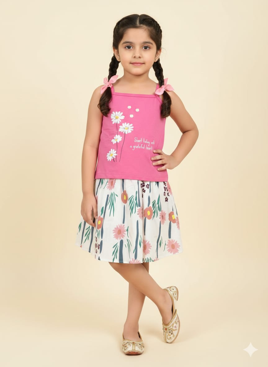 Sun Flower Pink Skirt Suit Girls