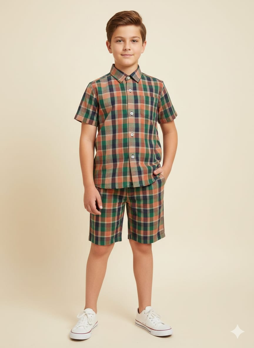 Multi Orange Check Casual Nicker Suit Boys