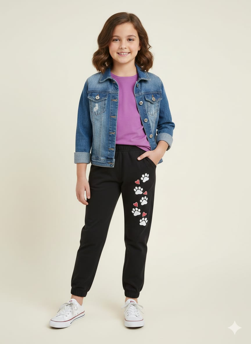 Cute Paws Black Cargo Trouser Girls ( R-491 )