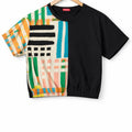 (Short Length)Multi Line From Side Print Black  T-Shirt Girls ( R-336 N)