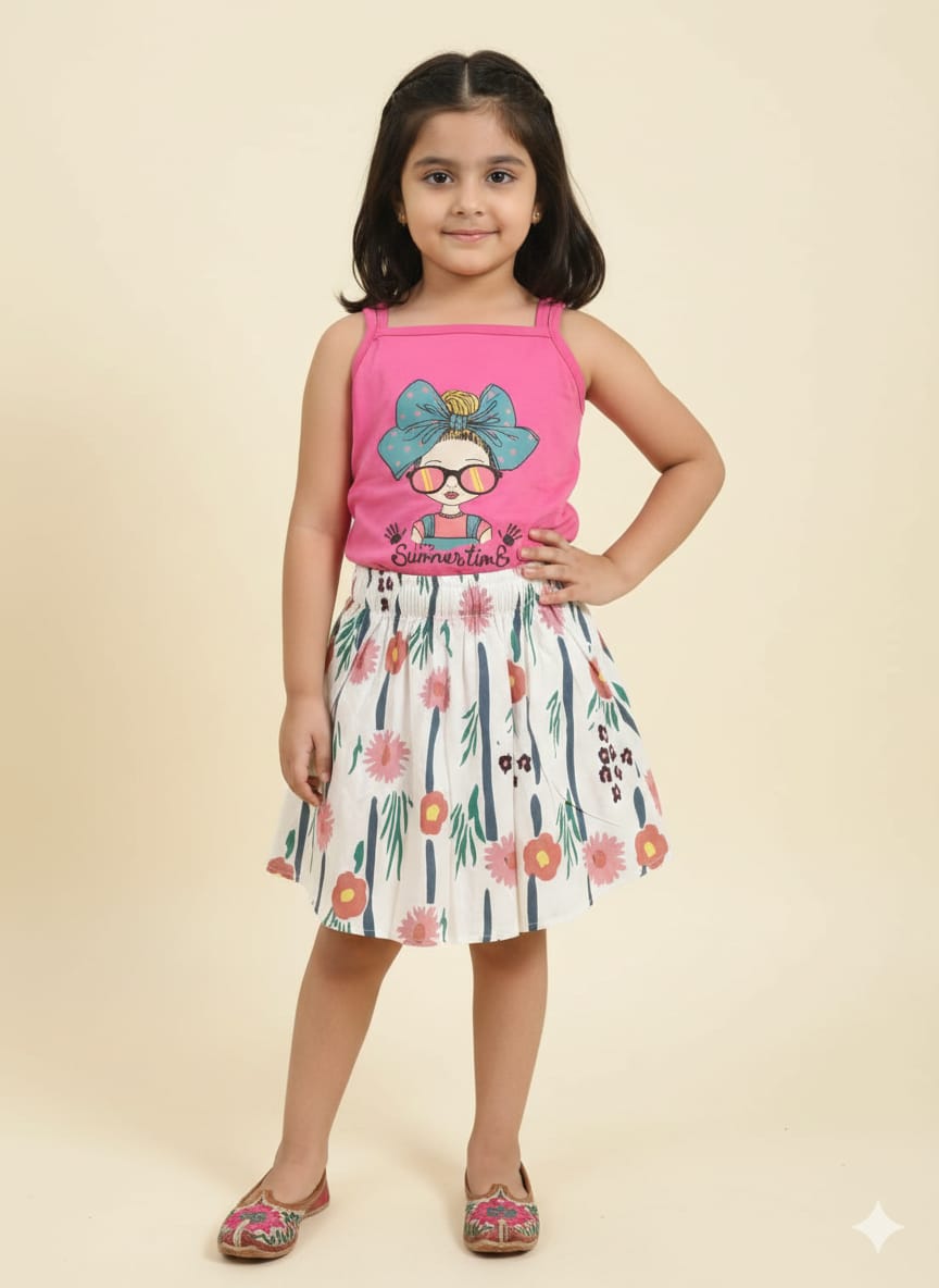 Summer Time Pink Skirt Suit Girls ( R-529 )