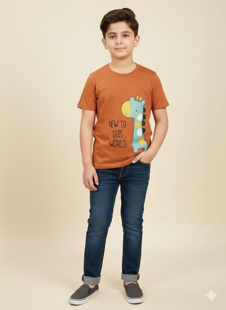 Giraffe Print Dark Peach T-Shirt Boys ( R-538 )